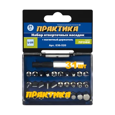 Набор бит (31 шт; PH; PZ; SL; Torx; Hex; 25 мм + магнитный держатель) ПРАКТИКА 036-520