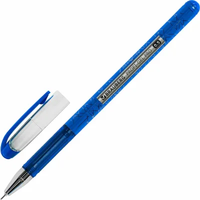 Ручка гелевая Profi-Gel Pro BRAUBERG, Синяя, линия письма 0,4 мм, игольчатый наконечник 0,5 мм, печать на корпусе 12 шт 144125