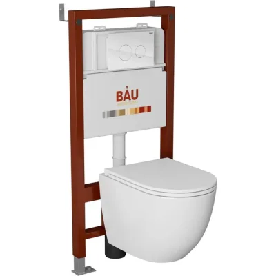 Комплект Bauedge BAU 6 в 1: инсталляция BAU PRO, унитаз подвесной торнадо Bau Dream Hurricane-2, сиденье дюропласт микролифт, клавиша из стекла BAU Dream, белая Q111300-BL0001-HQ2-Q00010