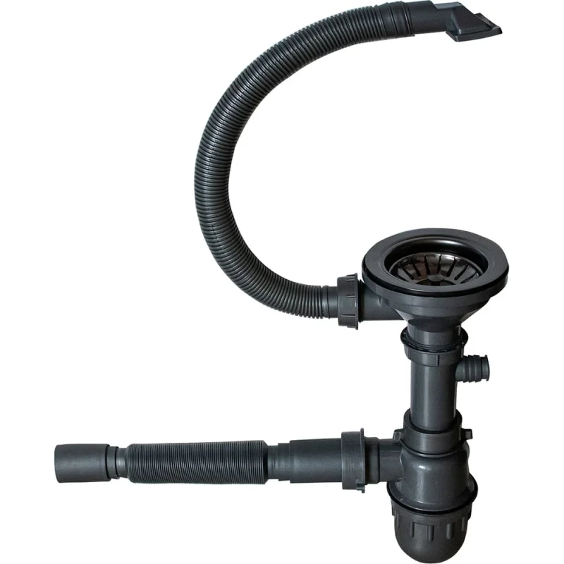 Сифон MIXLINE Pro 3 1/2x40 с прямоугольным переливом, с гофрой 40x40 мм, черный графит 551692