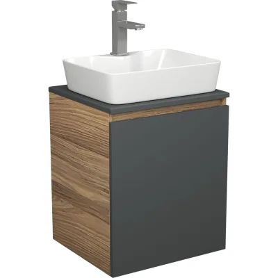 Тумба Bauedge Bau Dream Blackwood 50 графит, раковина BAU Cerama 48х37 белая, смеситель Hotel Still, нерж. сталь SD4166