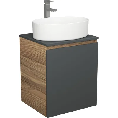 Тумба Bauedge Bau Dream Blackwood 50 графит, раковина BAU Nimb 50х36, смеситель для раковины высокий Hotel Still, нержавеющая сталь SD4042