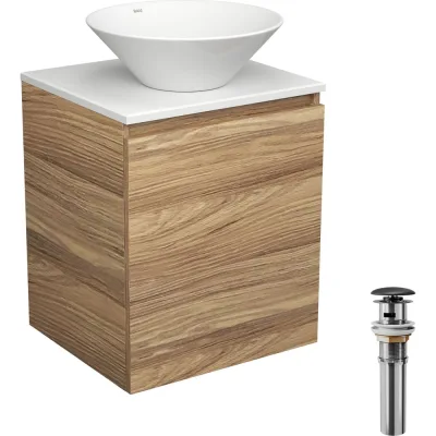 Тумба Bauedge Bau Dream Blackwood 50 с дверцей, раковина BAU Dream D43, выпуск клик-клак, черный SD3067