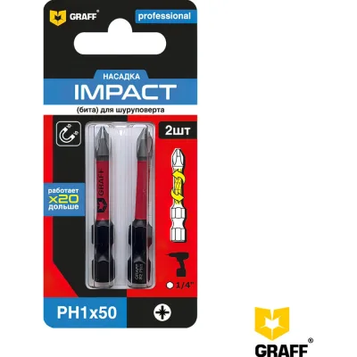 Бита Impact Expert PH 1, 50 мм, 2 шт GRAFF 560150