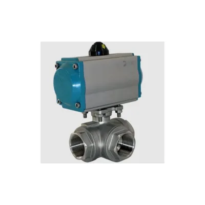 Кран шаровый трёхходовой NEWKEY L-тип, AISI304 DN20 (3/4), с односторонним пневмоприводом AT52S NK-BTl20/4*AT52S