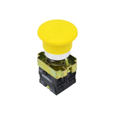 Кнопка ANDELI XB2-BC51 Грибок, без подсветки, желтый, 1НО ADL10-065