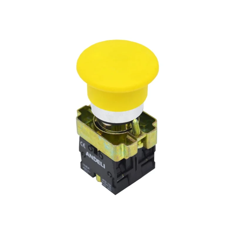 Кнопка ANDELI XB2-BC51 Грибок, без подсветки, желтый, 1НО ADL10-065