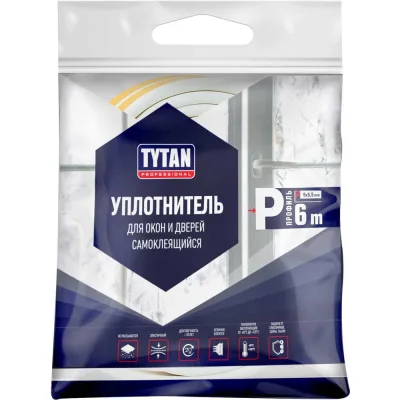 Уплотнитель для окон и дверей Tytan Professional p 6 м, 9x5.5 мм, белый 260670 19767