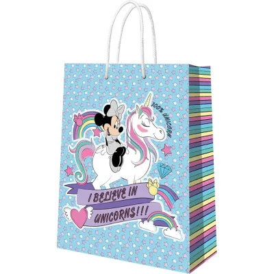 Пакет подарочный большой ND Play Minnie Mouse, Минни с единорогом, голубой, 330x455x100 мм 299949