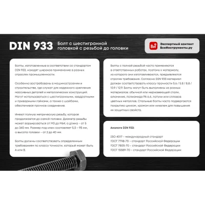 Болт с ш\г крепежная техника полная резьба, din 933/558, 10x50 2 шт. 36908