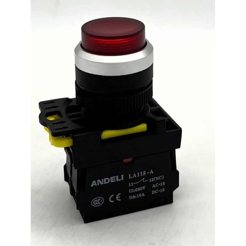 Кнопка ANDELI LA115-A5-01GND/4 1НЗ красный AC220V (LED) ADL10-259