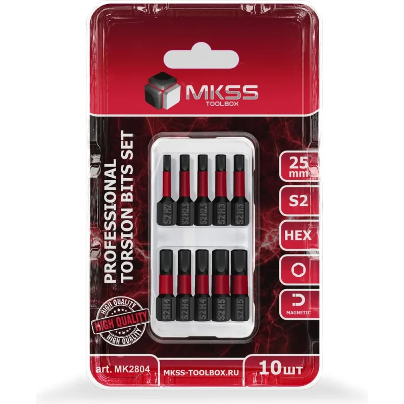 Набор торсионных магнитных бит MKSS Toolbox HEX 25мм, 10шт MK2804