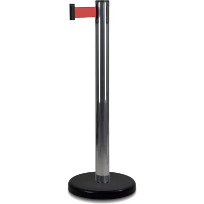 Стойка ограждения с лентой 4,5 м Rusbarrier BSLN-Х87635 CHROME red