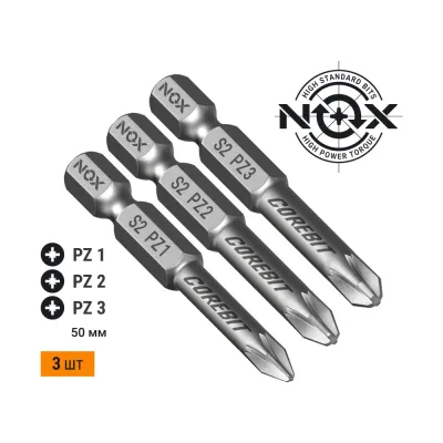 Набор бит (3 шт; Pz 1, 2, 3; 50 мм; карта; E6.3) NOX 336007