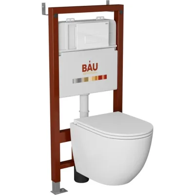 Комплект Bauedge BAU 6 в 1: инсталляция BAU PRO, унитаз подвесной торнадо Bau Dream Hurricane-2, сиденье дюропласт микролифт, клавиша BAU Hotel, белый глянец Q111300-BL0001-HQ2-Q00006