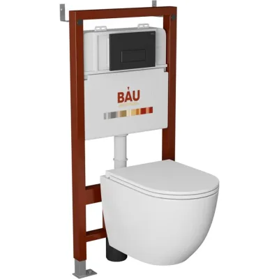 Комплект Bauedge BAU 6 в 1: инсталляция BAU PRO, унитаз подвесной торнадо Bau Dream Hurricane-2, сиденье дюропласт микролифт, клавиша BAU Hotel, черный матовый Q111300-BL0001-HQ2-Q00008