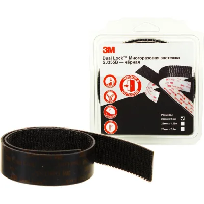 Застежка многоразовая Dual Lock 3М, черная, 25 мм х 0,50 м SJ355B 25MMX0,5M