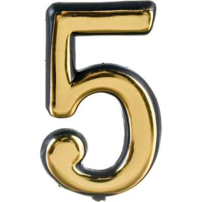 Дверная цифра Левша "5" 50 мм, пластмасса, клеевой слой, золото У4-9105.З