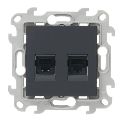Розетка компьютерная Simon 24 Harmonie встраиваемая графит 2хRJ45 (2450593-038)