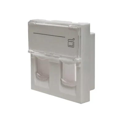 Лицевая панель SUPRLAN 2 порта, 45x45, Keystone, шторки, откидное маркировочное окно 10-0302