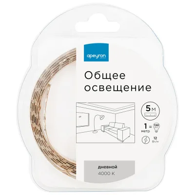 Комплект светодиодной ленты Apeyron 4000К 14,4 Вт/м 12 В IP20 SMD 2835 5 м (229ОО)