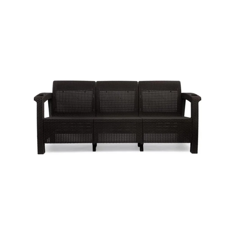 Диван ротанг 3-х местный 188x70x79 см цвет мокко с серыми подушками HOMLYGREEN ARD257816