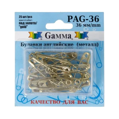 Английские булавки Gamma PAG-36 под золото, сталь, в блистере, 25 шт, 36 мм, 384794