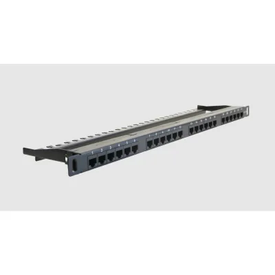 Патч-панель Retic UTP 19" 0.5U 24 порта RJ-45 Krone IDC Cat.6а, PP-19-0.5U-IDC-24-C6A-180-TWCS