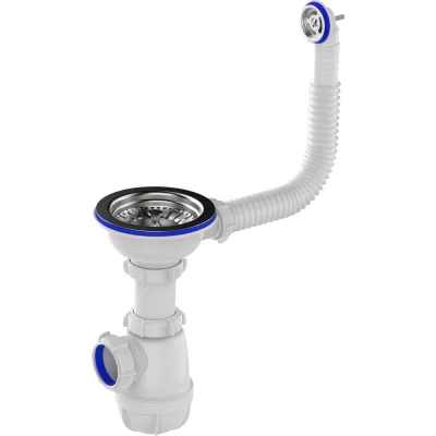 Сифон для мойки Aquant 3 1/2"х40 с мет.реш. с круглым переливом B0142-29-MR