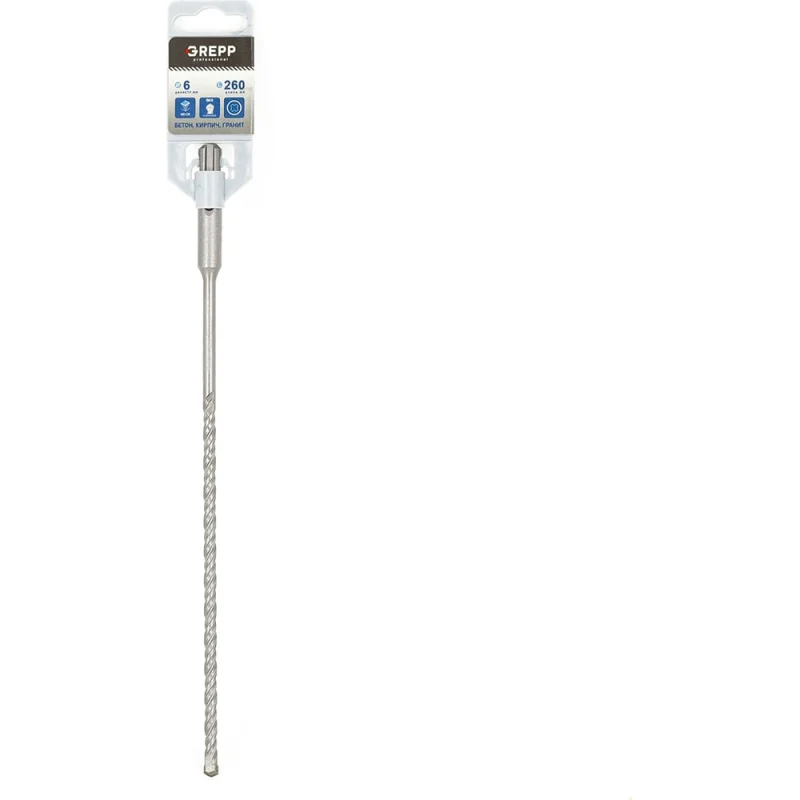 Бур SDS-plus 6х260 мм, 2-х гранный наконечник с твердосплавной напайкой YG8C GREPP 103-06260