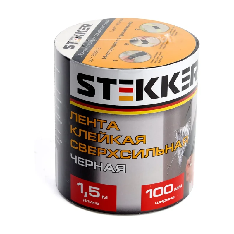 Клейкая сверхсильная лента STEKKER 0,7x100 мм, 1,5 м, черная INTP9-0715-10 39918