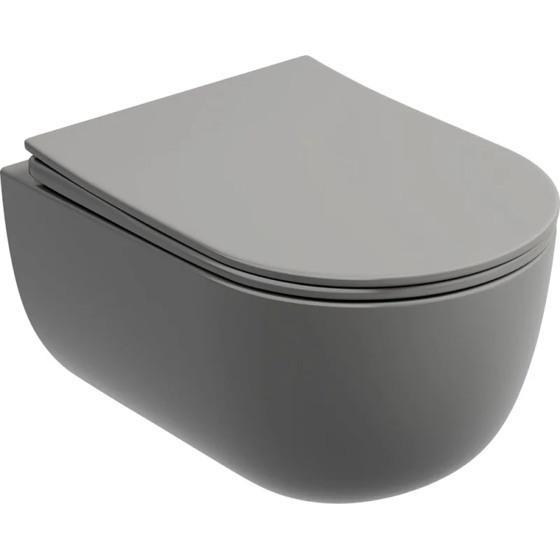 Подвесной унитаз Ceramicanova Modena Rimless, цвет антрацит матовый, глубокий смыв, с крепежом для полностью скрытого монтажа, ультратонким сидением и крышкой CN6063MH
