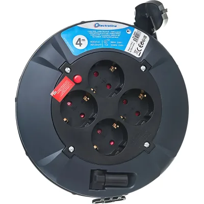 Кабельный барабан Electraline FIXED PANEL с 4 гнездами кабель ПВС 3x1,0-4М 49076