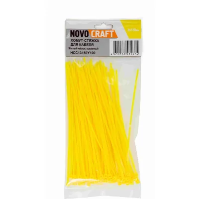 Нейлоновая хомут-стяжка Novocraft 3x150 мм, желтая, уп. 100 шт. HCC13150Y100