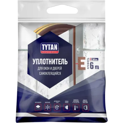 Уплотнитель для окон и дверей Tytan Professional e 6 м, 9х4 мм, коричневый 260674 19668