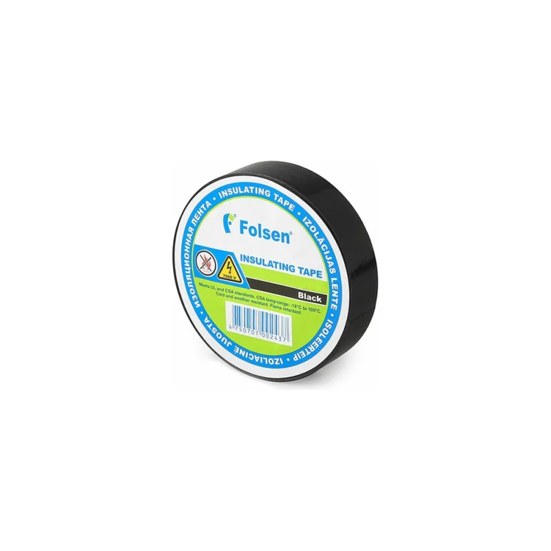 Изоляционная лента FOLSEN 19мм x 33м, черная, Premium от -18oC до +105oC 013104