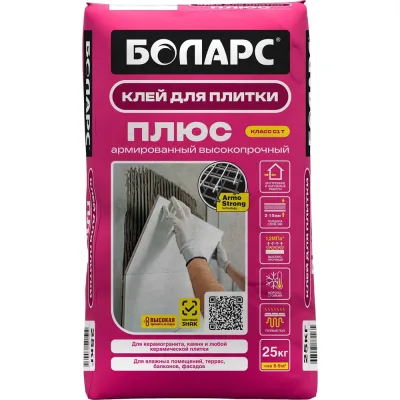 Клей для плитки БОЛАРС Плюс 25 кг, класс C1T 00000003740