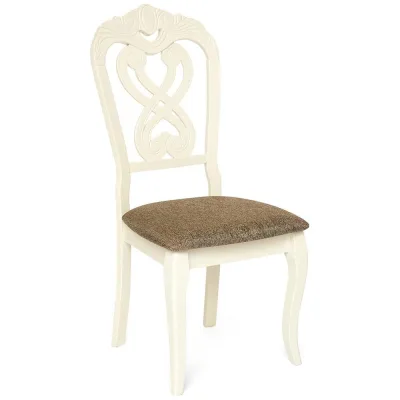 Стул Tetchair Андромеда/ Andromeda дерево гевея, 47x55,5x107 см, ivory white, ткань коричневая s168-7, комплект 2 шт. 12896