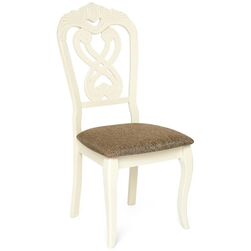 Стул Tetchair Андромеда/ Andromeda дерево гевея, 47x55,5x107 см, ivory white, ткань коричневая s168-7, комплект 2 шт. 12896