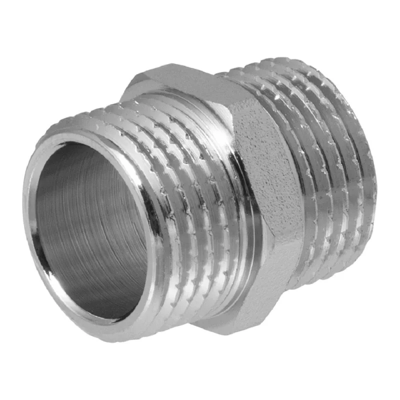 Ниппель MPF 1/2" бочонок латунный никелированный наружная резьба ИС.072164