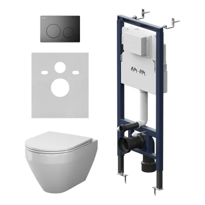 Инсталляция AM.PM MasterFit с клавишей L черный матовый, с подвесным унитазом Spirit V2.0 Aquaspin IS130138.701900