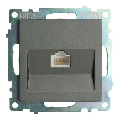 Розетка компьютерная 1-местная rj-45 (механизм) STEKKER, серия катрин, графит, gls00-7107-06, 49418