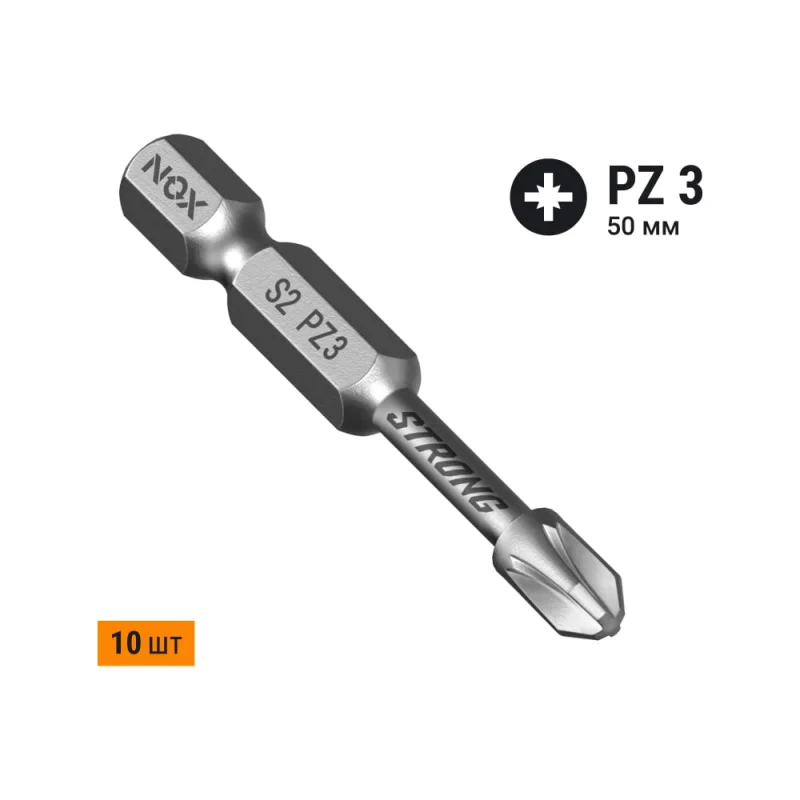 Бита TORSION STRONG PZ3, 50 мм, 10 шт, бокс, E6.3 NOX 337350