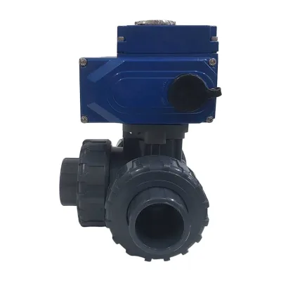 Трехходовой ПВХ шаровый кран TECHNO 3050PVC-NP50DF230V DN50, с электроприводом 50Нм, 230В, управление открыто/закрыто 673501