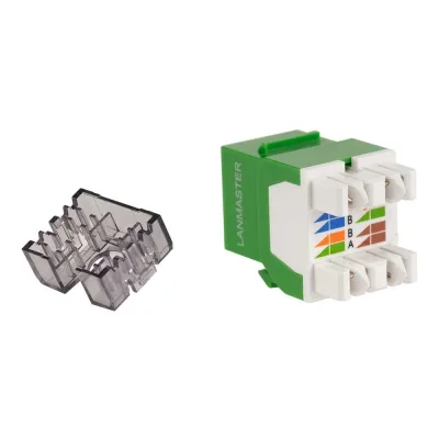 Модуль Keystone LANMASTER RJ45, неэкранированный, кат.6, без шторки, 180 градусов, зеленый LAN-OK45U6/180N-GN
